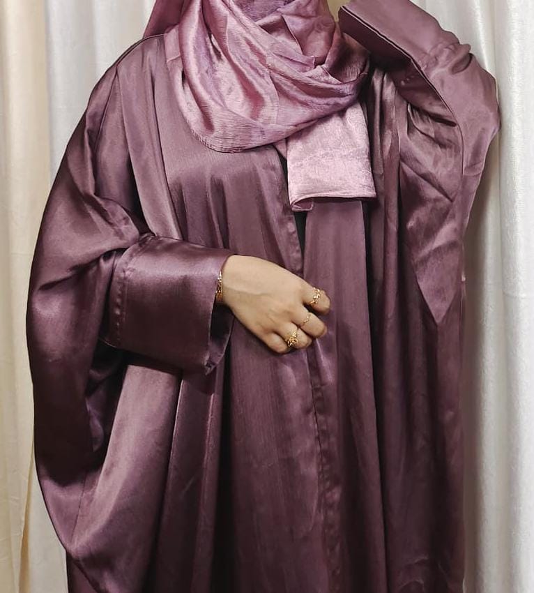 Lavender Shimmer Kaftan – premium party wear abaya with flowy shimmer fabric and elegant modest silhouette by Al Masha