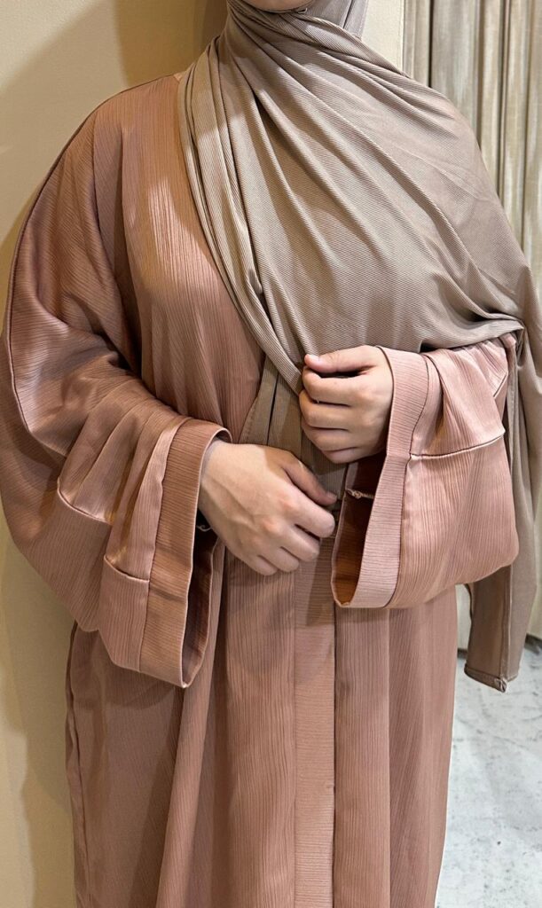 ZOOM BEIGE ABAYA PAIRED WITH JERSY HIJAB 
