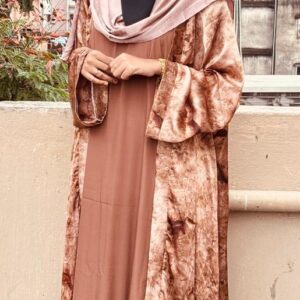 Velvet Textured Brown Abaya Set- AL MASHA